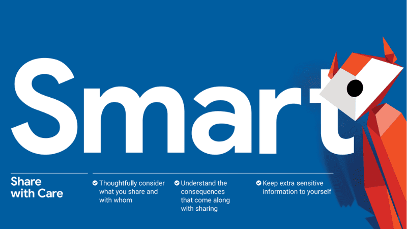 Poster from the Be Internet Awesome campaign that says "Smart" with a picture of a digital fox