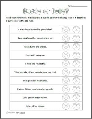 to delete free printable buddy or bully worksheet we are teachers