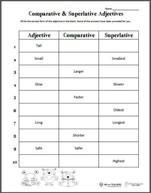 Free Printable Comparative And Superlative Adjectives We Are Teachers