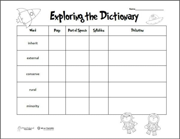 free printable of the week exploring the dictionary grades 2 4