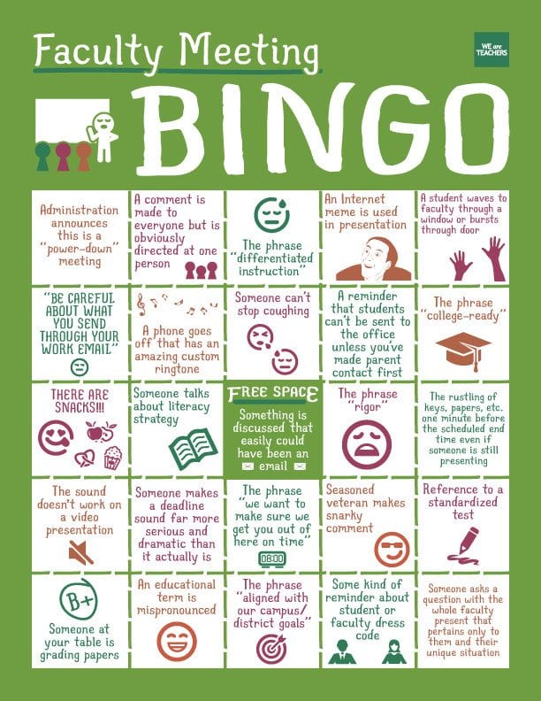 The Official Faculty Meeting Bingo Card - WeAreTeachers