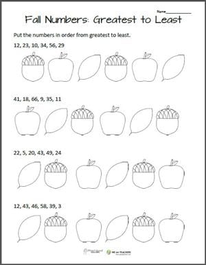 Free Printable: Fall Number Sort Greatest-Lowest - WeAreTeachers