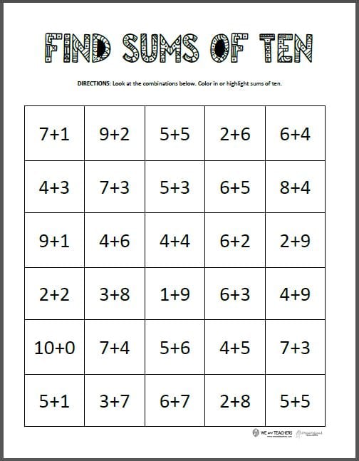 free-math-printable-find-sums-of-10-weareteachers