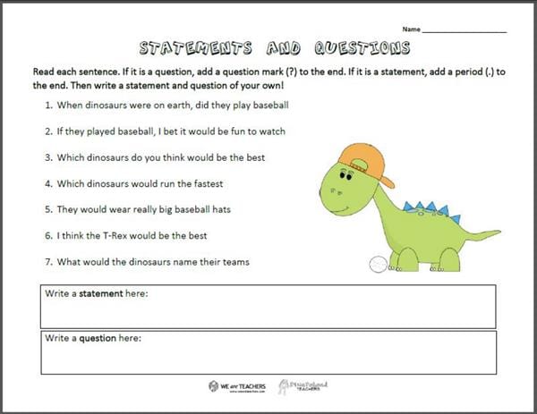 Free Printable: Statements and Questions Worksheet (Grades 