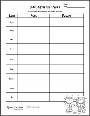 Free Printable: Verb Tense Worksheet (Grades K-2 ...