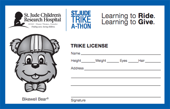 Trike Bike License from St. Judes Trike A Thon