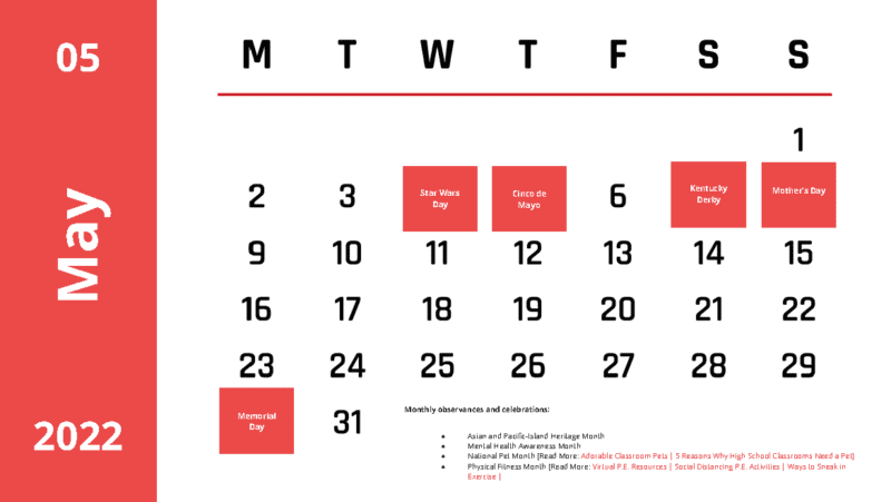 2022 School Holiday Calendar Page 05