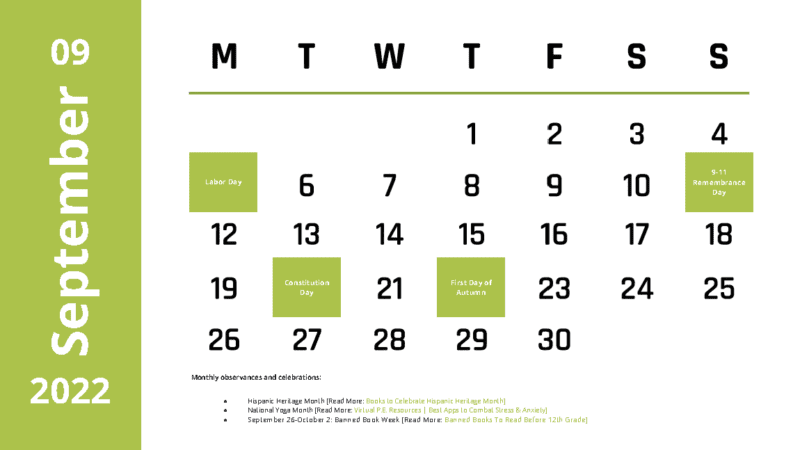 2022 School Holiday Calendar Page 09