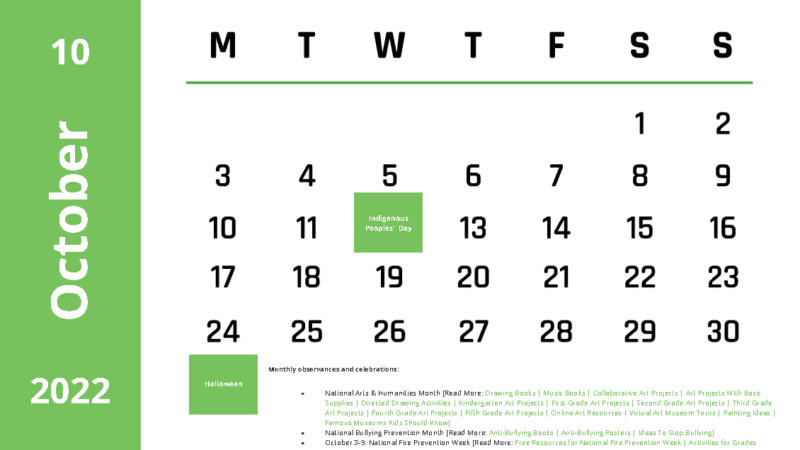 2022 School Holiday Calendar Page 10
