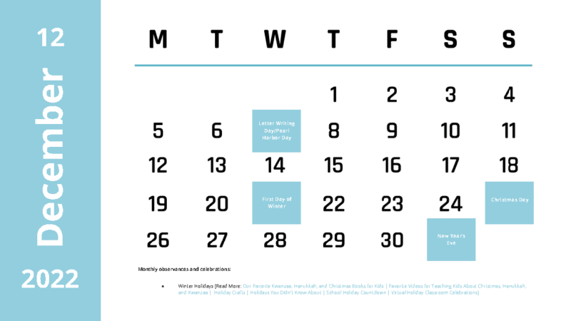 2022 School Holiday Calendar Page 12
