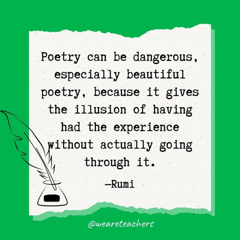 Poetry can be dangerous, especially beautiful poetry, because it gives the illusion of having had the experience without actually going through it. —Rumi- poetry quotes