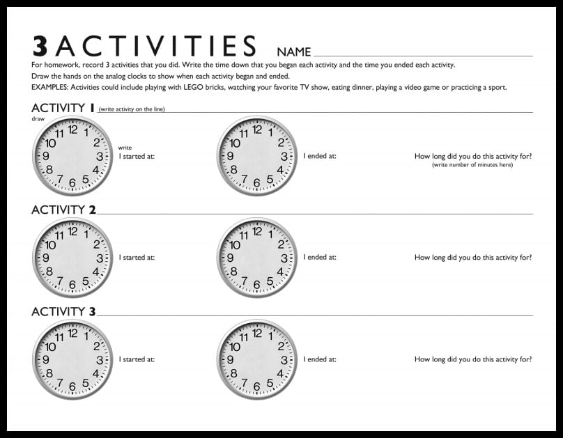 3 Activities time telling free printable worksheet