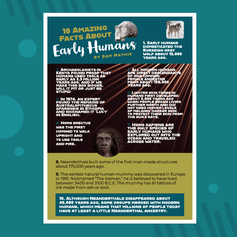 image of a poster called amazing facts about early humans