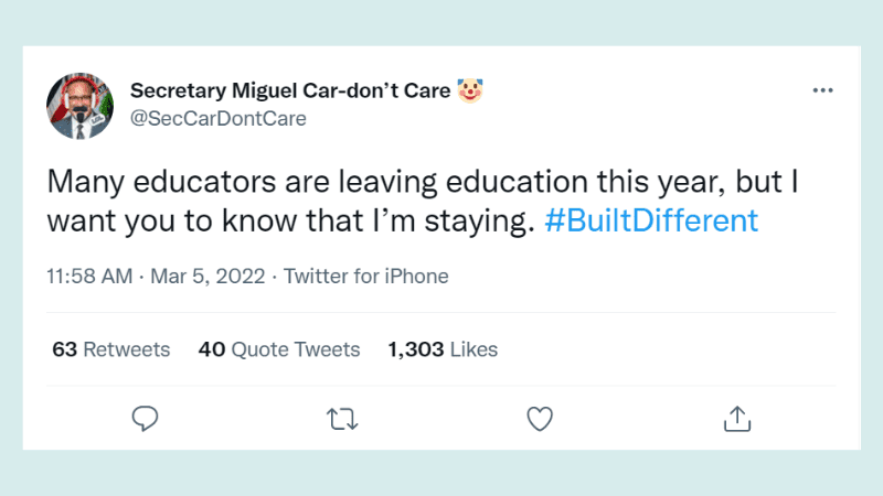 Tweet about not leaving education