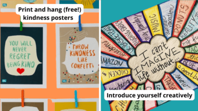 Middle school kindness posters and colorful introduction activity