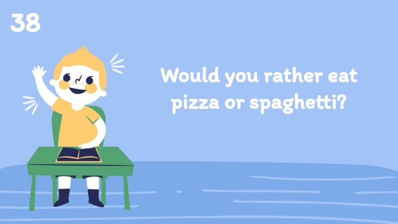 Would you rather eat pizza or spaghetti?