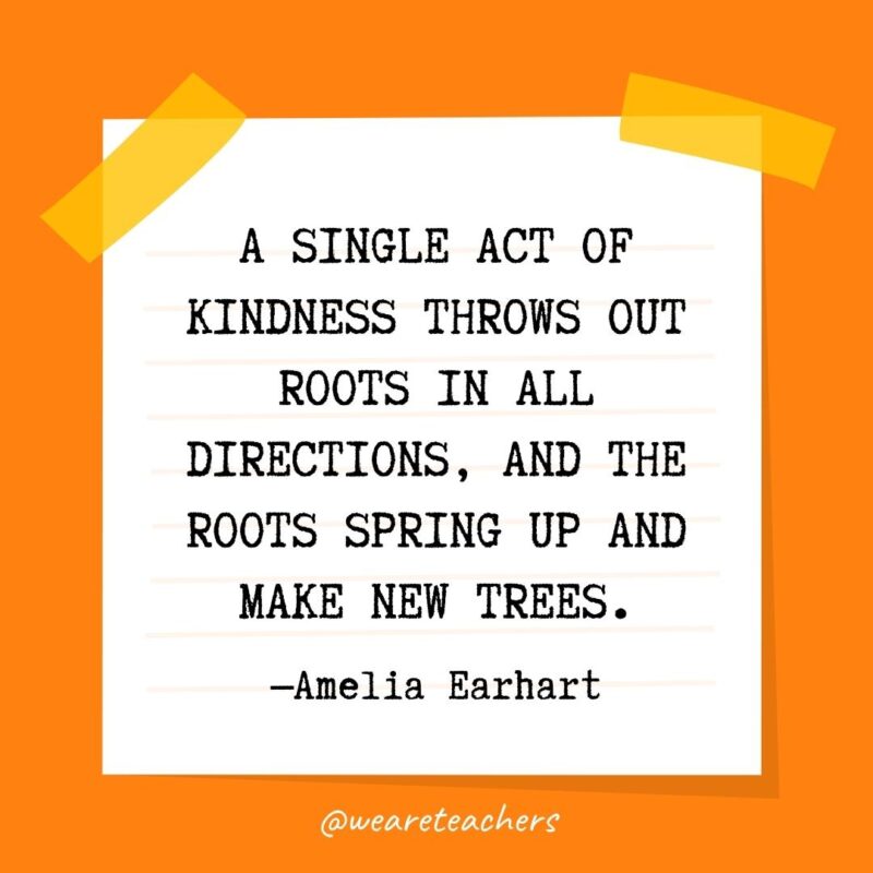A single act of kindness throws out roots in all directions, and the roots spring up and make new trees. —Amelia Earhart- kindness quotes