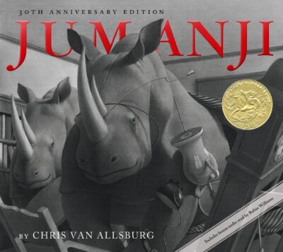 The book cover for "Jumanji" by Chris Van Allsburg