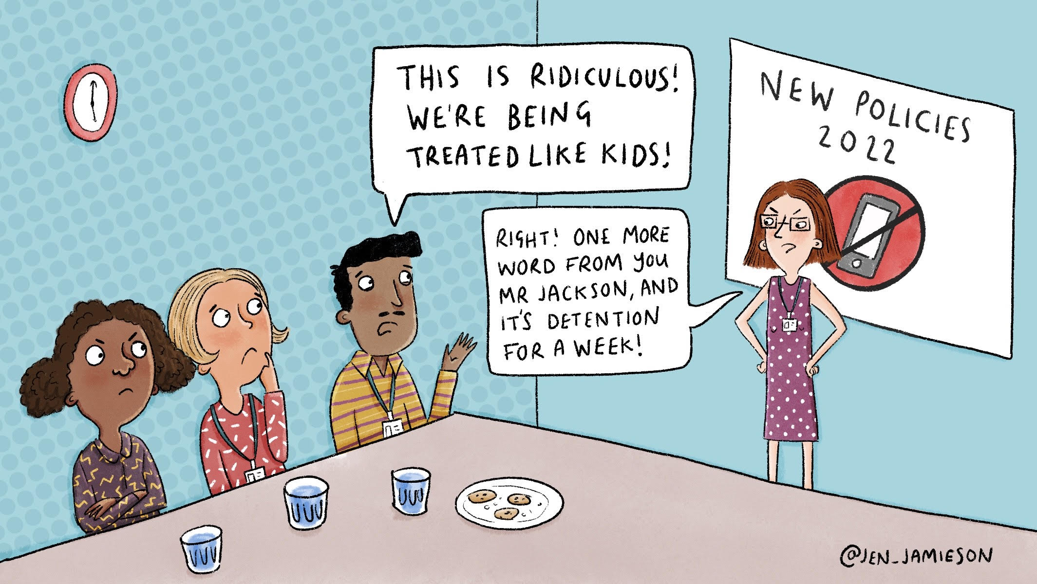 Illustration of principal implementing unfair cell phone policy