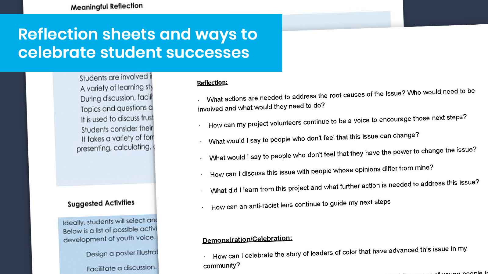 Photos of worksheets students can use during service learning projects