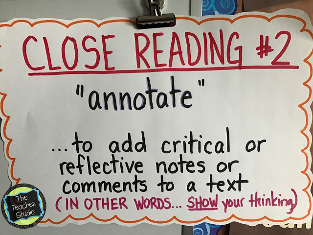 Close Reading annotation anchor chart