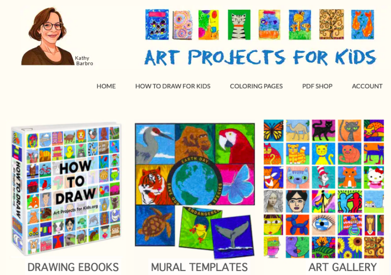 Screenshot of drawing website Art Projects for Kids
