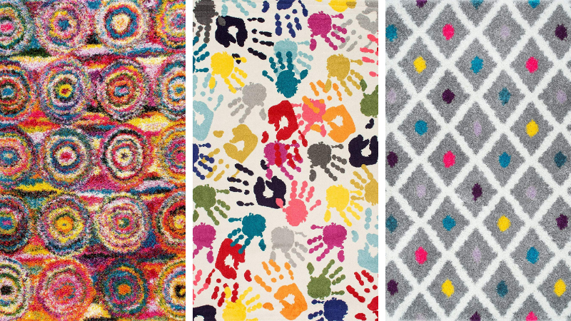 Different patterned colored rugs.