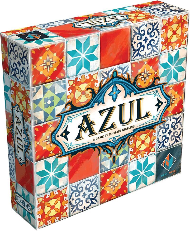 A game box is shown with mosaic tiles surrounding the word Azul. (educational board games)
