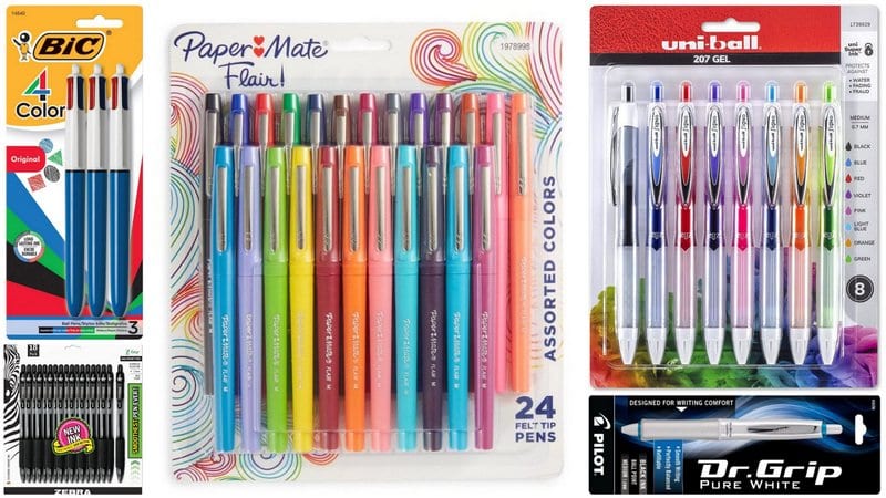 Pack of 10 Colour Gel Pens Ball Point Fine Writing Assorted School Office Set 