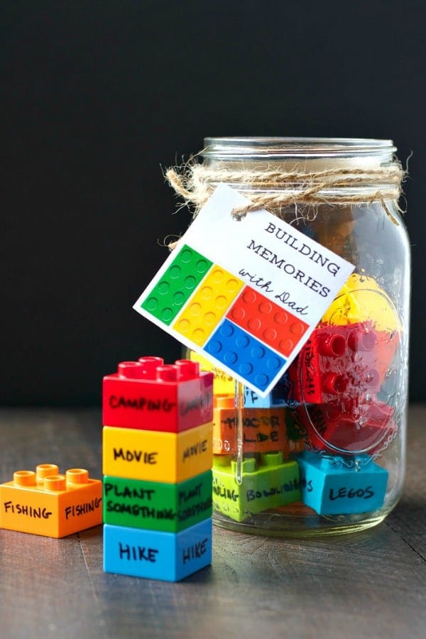 LEGO bricks in a jar, as an example of the best Father's Day crafts for kids