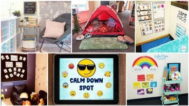 collage of calm down corners to help build resilience in students learning in person and remotely