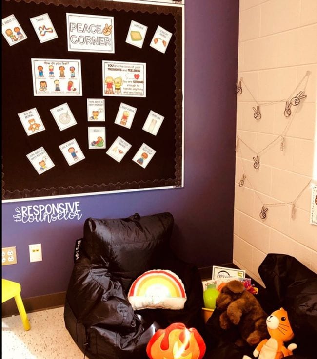 Calm down corner with bean bag chair