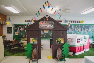 Camping classroom theme log cabin and camper