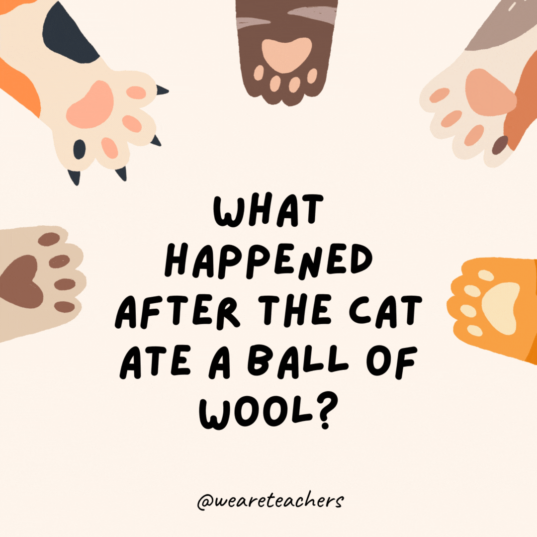 What happened after the cat ate a ball of wool?