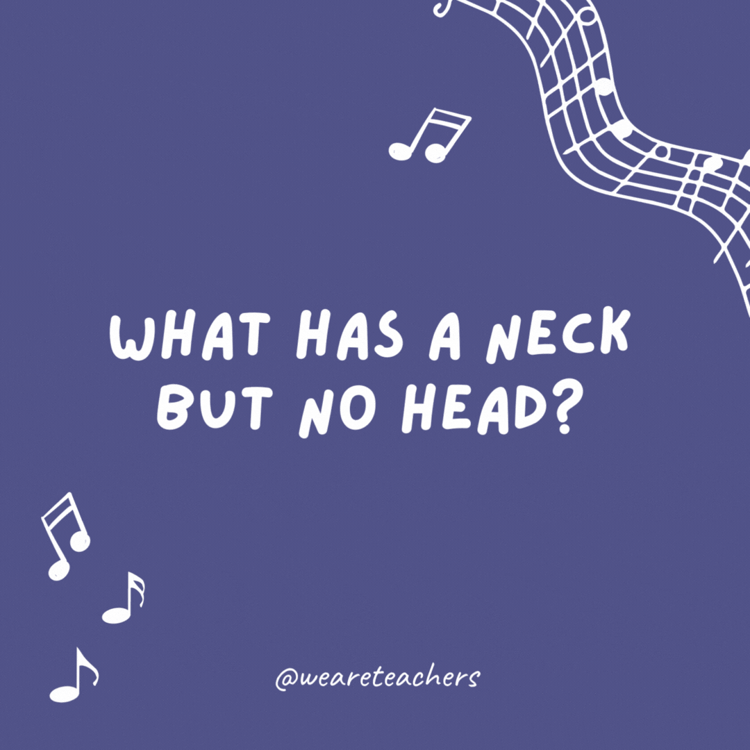 What has a neck but no head? A bass.