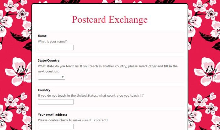 Classroom Postcard Exchange Signup