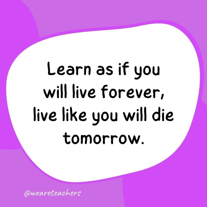 52. Learn as if you will live forever, live like you will die tomorrow.