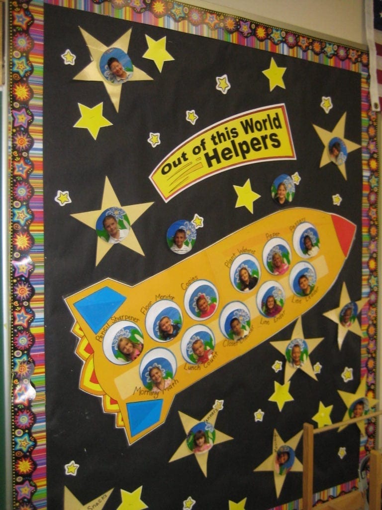 Classroom space theme bulletin world celebrating 