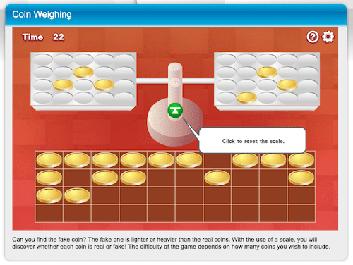 Screenshot from Weighing Coins online math game