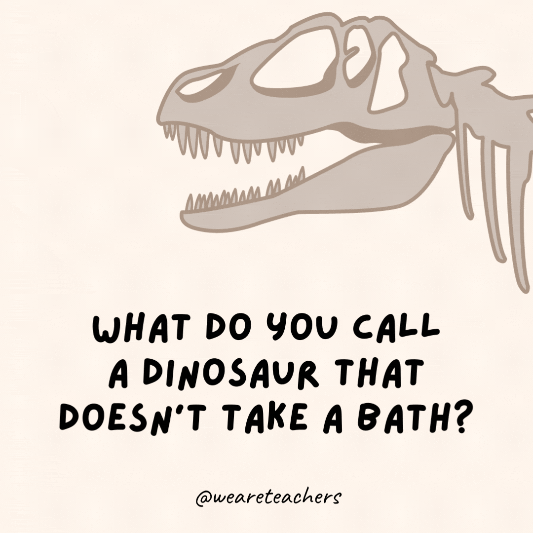 What do you call a dinosaur that doesn’t take a bath?