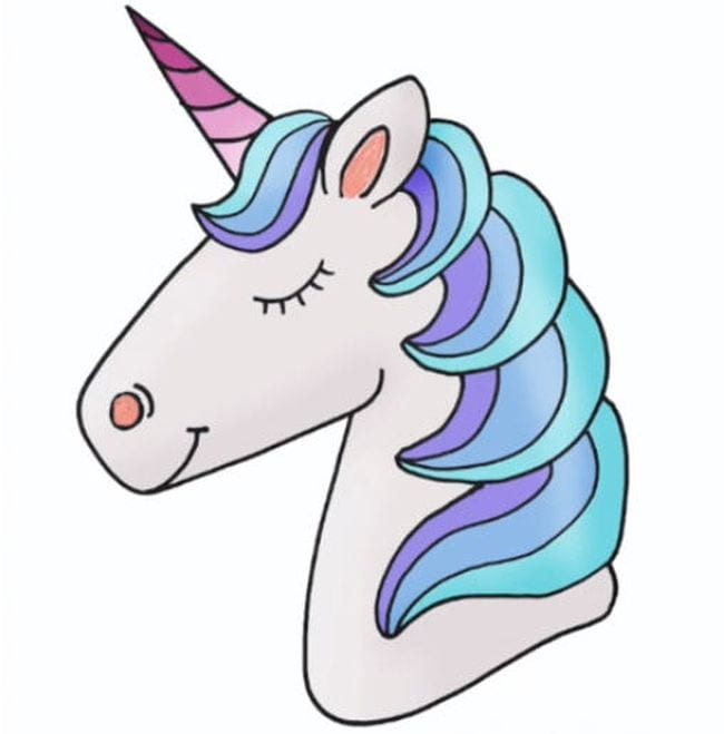 Colorful drawing of a unicorn head