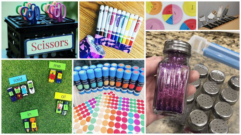 Collage of Dollar Store Hacks for Teachers