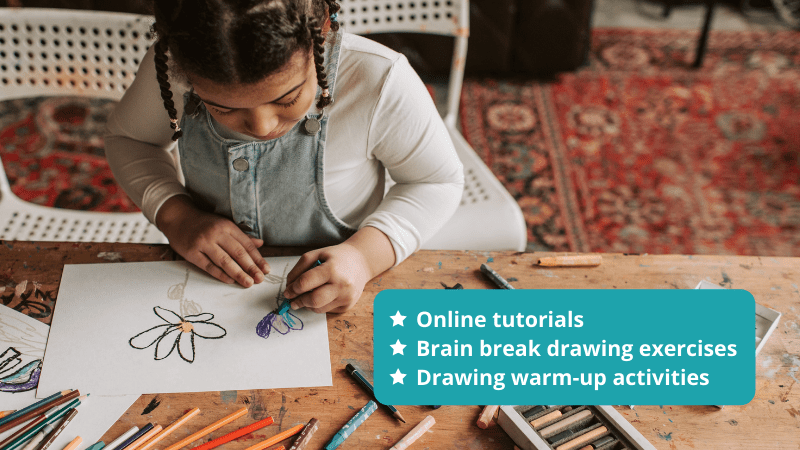 Best online tutorials, brain break drawing exercises, and drawing warm-up activities.