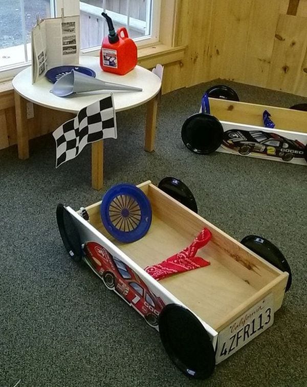 Dresser drawers turned into wood race cars for children