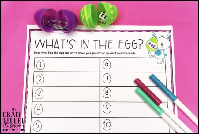 What's In The Egg? printable worksheet with plastic eggs and markers
