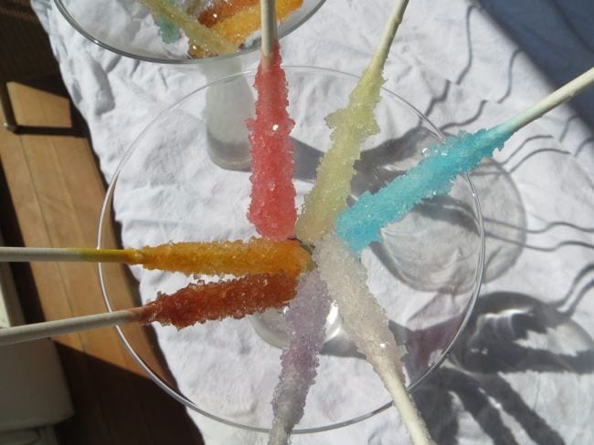 Glass bowl holding sticks of rock candy (Edible Science)