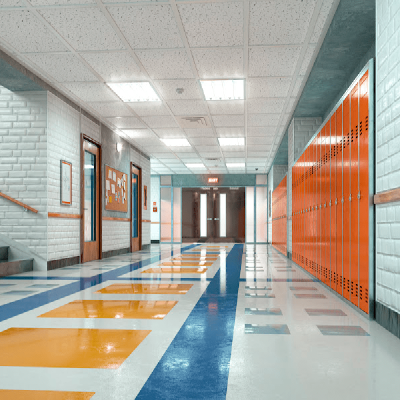 Empty school hallway