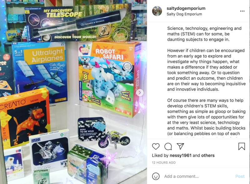 An instagram post featuring multiple games, crafts and activities focused on engineering for kids
