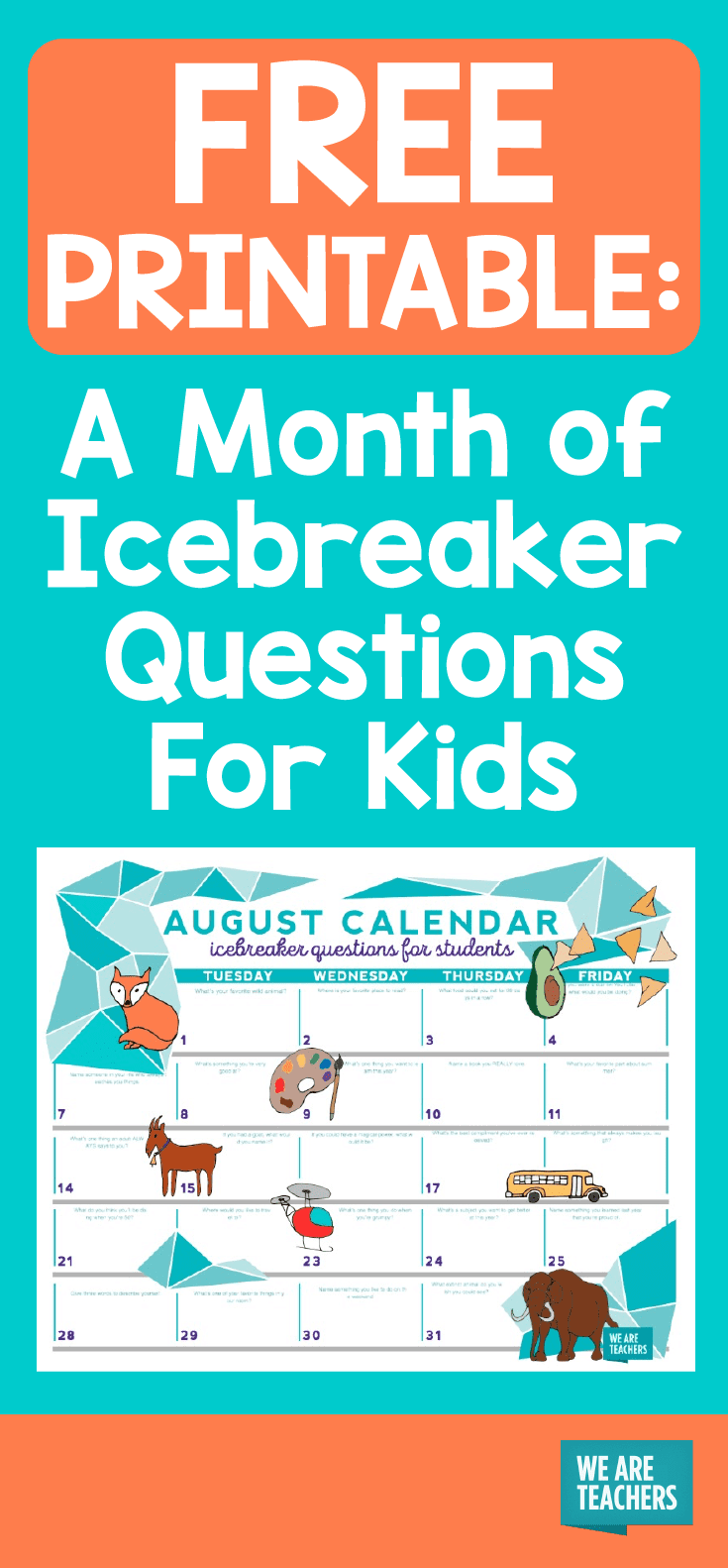 free printable a month of icebreaker questions for kids