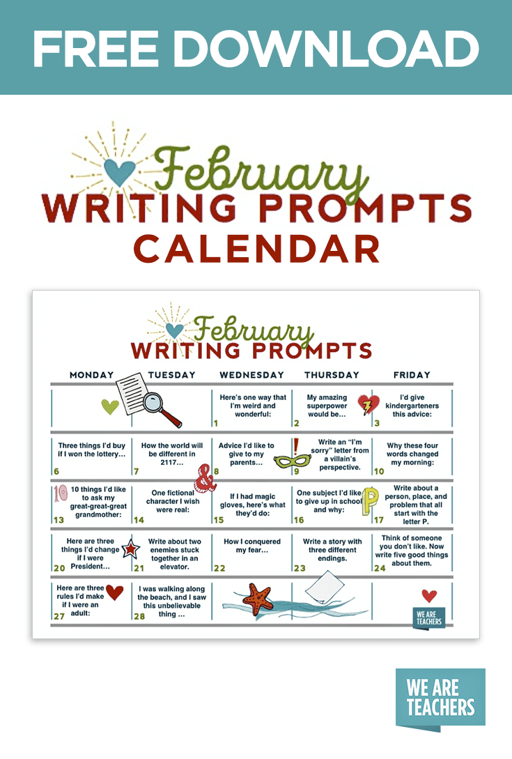 FREE DOWNLOAD: February Writing Prompts Calendar - WeAreTeachers